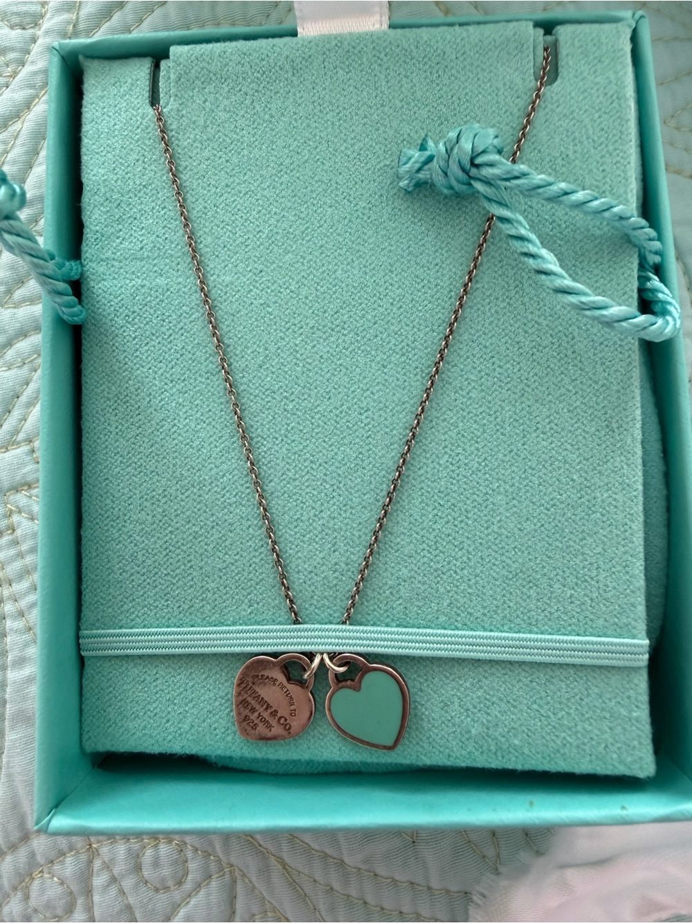 Tiffany & Co. Silver Chain Necklace with Aqua-Turquoise Enamel Heart